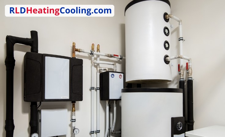 Boiler and water heating equipment installed in a utility room